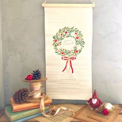 クリスマス タペストリー ホワイト 大 ヒイラギ リース 壁飾り 玄関飾り 季節限定