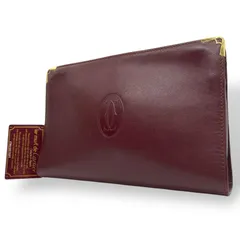美品 Cartier カルティエ マストライン クラッチバッグ セカンドバッグ 赤 ボルドー ワインレッド レザー ゴールド金具 2Cモチーフ メンズ ギャランティカード付き S99
