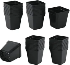JUSTVEL 育苗ポット 50個セット 植木鉢 スリット鉢 プラ鉢 プランター フラワーポット プラスチック 四角 黒 軽量(ブラック)