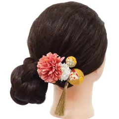 髪飾り 成人式 つまみ細工 振袖 前撮り 袴 花 浴衣 夏祭り 花火大会 ３点セット ピンク からし色 白 浴衣 かんざし 卒業式 髪 No.9-3803