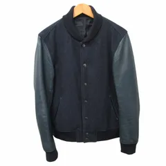 ステュディオス STUDIOUS スタジャン ブルゾン ジャケット カシミヤ混 ラムレザー 切替 紺 ネイビー 2 約L~XLサイズ 0429