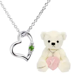 【新着商品】ハート ネックレス 天然ダイヤ レディース テディベア ぬいぐるみセット 5月 [シアーズ] エメラルド パールホワイト ベア 1491-tdt-01-w5