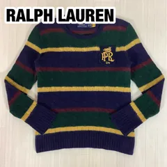 POLO RALPH LAUREN ポロラルフローレン カシミヤウール ケーブルニット クルーネック XS ボーダー マルチカラー 着丈51.5cm 肩幅38.5cm 身幅(脇下)38.5cm 袖丈51.5cm【古着】