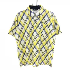 ★値下げ★【美品】ティゴラ 半袖ポロシャツ イエロー×ネイビー 斜め格子柄 織生地  メンズ 3L ゴルフウェア 大きいサイズ TIGORA