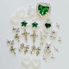 No.183　推しネイル　推し活　緑　シルバー　魔法少女　ネイルパーツ　まとめ売り