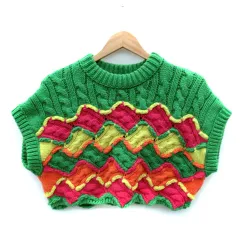 ザラ ZARA サマーニット セーター 半袖 ショート丈 総柄 M マルチカラー 緑 グリーン ピンク /SM18