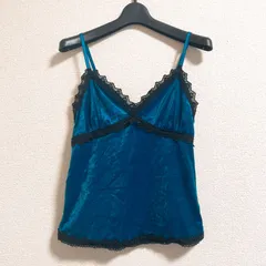 【最終値下げ】Y2K 00s ベロア レース キャミソール ブルー系 レディース 平成ギャル 姫ギャル