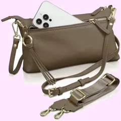 Color:モカ [アンコール] ショルダーバッグ 【長財布も入る】 スマホショルダー 本革 高見え 横型 レディース 小さめ スマホポーチ 3WAY 斜めがけ ミニショルダー 財布 スマホポシェット スマホ バッグ 軽量 ショルダーポーチ サコッシュ (モカ