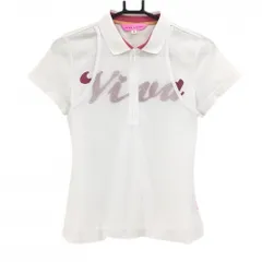 ビバハート 半袖ポロシャツ 白×ピンク 身頃メッシュ ラメロゴ ハーフジップ  レディース 40(M) ゴルフウェア VIVA HEART