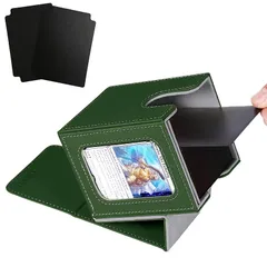 Venssu デッキケース トレカケース カードディスプレイウィンドウ 100枚 二重 三重スリーブ対応 縦入れ 仕切り2つとトップローダー１つ付き 革 (緑内装灰) 1