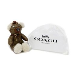 コーチ COACH ベア バッグ チャーム PVC / レザー / シアリング シグネチャー 77676 クマ キーホルダー キーリング チャーム アクセサリー レディース メンズ ベージュ / ホワイト 極美品 中古 mbb06014