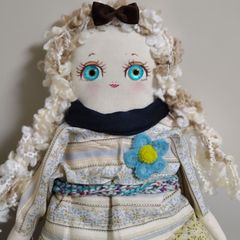 43cm プラチナブロンドおさげ&碧眼カントリードール  布の抱き人形