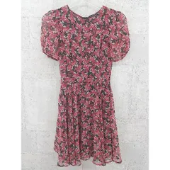 ◇ zara バックジップ 花柄 総柄 半袖 膝丈 ワンピース EUR XS USA XS MEX 24 ブラック レッド *  【1002797147820】