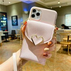 セール　新品　iPhoneケース　ハート　チェーン　ストラップ　ピンク