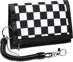 C-POSH 子供 キッズ 財布 小銭入れ 薄型 軽量 コンパクト 小学生 中学生 コイル ストラップ付き 黒 市松模様 チェック柄 男の子 ナイロン ブラック/ストラップ付(2.ブラック / ストラップ付)
