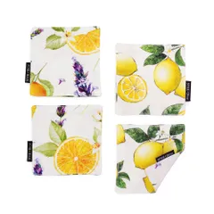 【在庫わずか】おしゃれ 布 リバーシブル 4枚セット 洗える コースター 北欧 レモン Decor) イエロー フルーツ柄 スタイルデコール(STYLE W3001820