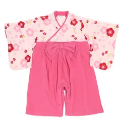 ☆ 梅柄/桃 ☆ 90cm ☆ Aenak アエナック 女児はかまロンパース アエナック Aenak はかまロンパース 女児 女の子 カバーオール 袴 ロンパース ベビー服 フォーマル 和服梅柄 着物 子供服 ベビー キッズ 出産祝い お食い初め お正月