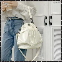 送料無料 ショルダーバッグ 巾着デザイン バケツ型韓国ファッションバッグ レディース サイドポケット付き 超軽量ナイロン 3way ドローストリング付き 男女兼用人気ユニセックス鞄 肩掛けかばん 斜めかけバッグ