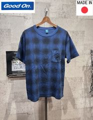 GOOD ON オンブレチェック Tシャツ L 青黒 グッドオン 日本製