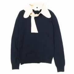 17AW クロエ chloe ウール カシミヤ 襟付き ニット セーター 長袖 ボウタイ プルオーバー カットソー XS 紺 ネイビー レディース