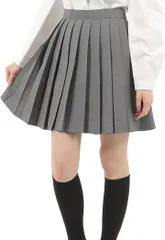 Eiza プリーツスカート 無地 学生 制服 車ヒダ スクールユニフォーム 女子高生 中学 e210( グレー 42cm,  XL)
