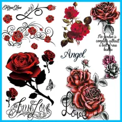 【数量限定】8枚セット 黒 ロース Rose 赤 長持ち タトゥーステッカー 薔薇 ボディーシール 刺青シール トライバル 防水 rose タトゥーシール tattoos 9X19cm Yesallwas (F.8枚セット)
