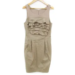 ビーシービージーマックスアズリア BCBGMAXAZRIA ワンピース ひざ丈 ノースリーブ Uネック 切替 ティアード加工 無地 6 カーキ /FF18のサムネイル