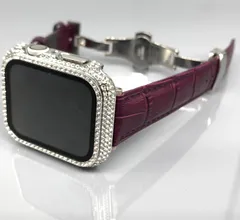 GimelZayinセット Pc　パープル シルバー アップルウォッチ 高級レザー 本革ベルト　クロコダイル  キラキラ　カバー　ケース   4～9 メンズ レディース 40mm 41mm 44mm 45mm　Apple Watch バンド