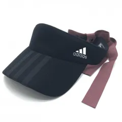 【超美品】アディダス サンバイザー 黒×ボルドー 後ろリボン取外し可 3ライン レディース ONE SIZE FITS WOMEN ゴルフウェア adidas