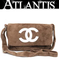 【広尾店】極美品 シャネル CHANEL ノベルティ パイル地ショルダーバッグ ブラウン×白 【17067】