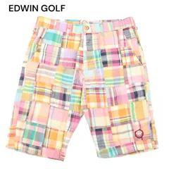 EDWIN GOLF エドウィン ゴルフ 春夏 KG5904 麻 リネン混 ロゴ★ パッチワーク チェック ハーフ ショート パンツ Sz.M メンズ