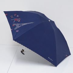 折りたたみ日傘 NINA RICCI ニナリッチ USED美品 晴雨兼用 サマーシールドLⅡ 軽量 遮光 遮熱 刺繍 ネイビー 50cm FS9132
