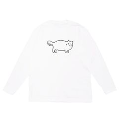長袖Tシャツ カットソー トップス メンズ レディース ユニセックス 猫 でぶ ぽっちゃり ネコ CAT ワンポイント かわいい L/S TEE ホワイト 白 APPC-LS