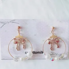 ❤️115フープリボンピアス／イヤリング❤️クリスタル
