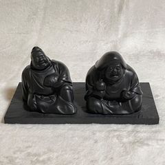 or様ビンテージ平和的なお金に癒される大黒様、恵比寿様の那智黒の石の彫刻オブジェ or様ビンテージ平和的なお金に癒される大黒様、恵比寿様の那智黒