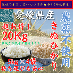 無農薬栽培　令和7年度　新米【玄米・白米選べます】愛媛県産　お米　きぬひかり　20kg　農薬不使用