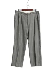 【お得なクーポン配布中!】 80s 90s サマー ウール スラックス パンツ 実寸 36 27 程/ 古着 ユーロ ヴィンテージ オールド ツータック ストレート チェック ストライプ