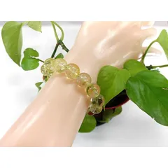 天然石 クラック水晶12ｍｍ玉ブレスレット 内周16cm