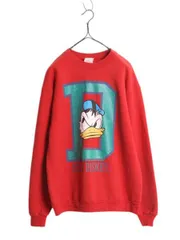 【お得なクーポン配布中!】 90s ユーロ ディズニー オフィシャル ドナルドダック プリント スウェット メンズ レディース L 程 オールド トレーナー ミッキー 友達 赤
