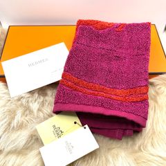 未使用　タグ付き　エルメス HERMES ハンドタオル カレ ジャカード フューシャ ルージュ ピンク 赤 馬車 馬 ホース コットン シルク ハンカチ タオルハンカチ