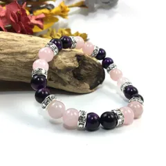 ローズクォーツ&パープルタイガーアイ パワーストーン ブレスレット 天然石 8mm（シルバー）レディース 女性  数珠ブレス 開運 プレゼント ギフト  [5]