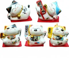 博 招き猫 置物 セット 招き猫置物 車飾り置き物 小さい ミニチュア 動物 卓上 癒し気 福を招く 招き猫商売繁盛 焼き物 インテリア 猫の置物 幸運 開店祝い 贈り物 かわいい 5個セット