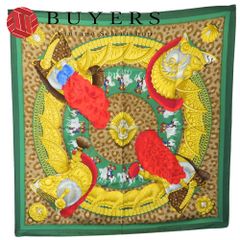 【中古】 エルメス スカーフ カレ90 シルク グリーン マルチカラー CASOUES et PLUMETS 面貌のない兜  おしゃれ レディース 女性 HERMES