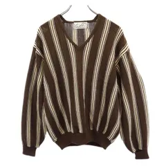 アーノルドパーマー ストライプ柄 ウールブレンド ニット L ブラウン系 Arnold Palmer Vネック 長袖 セーター メンズ 【中古】  【230108】 【PD】