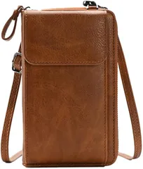 Four leaf 大容量 スマホが入る ショルダー 財布 スマホポーチ レディース スマホショルダー 財布付き お財布ショルダー スマホポシェット 携帯ポーチ 一体型(ブラウン)