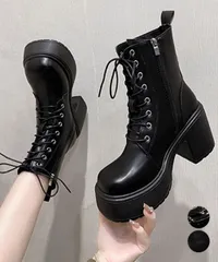 ショートブーツ 厚底ブーツ レースアップ