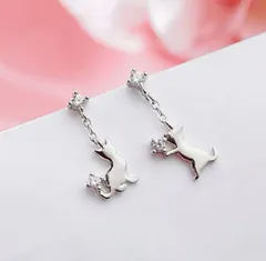 A62【ギフト箱無料】猫 ねこ キャット CZダイヤ ピアス Silver925