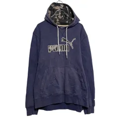 PUMA プリントスウェット パーカー プーマ L ネイビー プルオーバー ロゴ 古着卸 アメリカ仕入 a612-5047