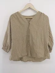 ◇ green label relaxing UNITED ARROWS ストライプ 長袖 シャツ ブラウス ライトブラウン レディース P  【1212230003273】