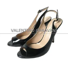 美品 VALENTINO GARAVANI ヴァレンティノガラヴァーニ パンプス サンダル オープントゥ スリングバック ピンヒール エナメル パテントレザー ブラック サイズ35.5 約22.5cm レディースのサムネイル